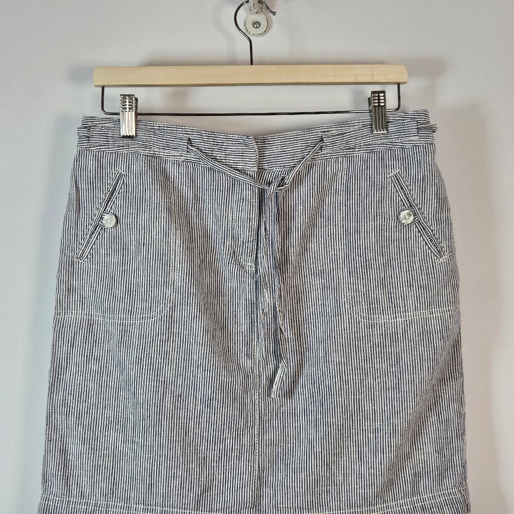 Dalia Blue and White Striped Linen Blend Mini Skirt